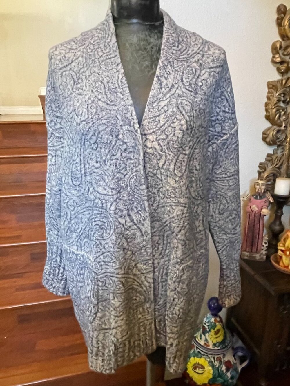J.Jill Gray Cardigan Sweater Snap Buttons Size M Petite Pockets Cotton-blend